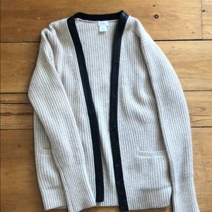club monaco sweater with leather edge